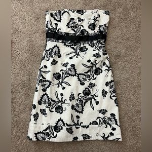 Strapless black and white floral dress